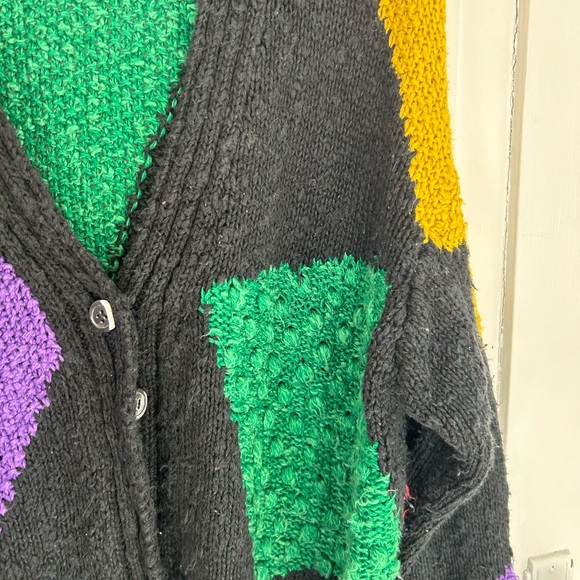 VintageLiz Black Knit Cardigan with Red, Green, Purple & Yellow Panels - Picture 5 of 8